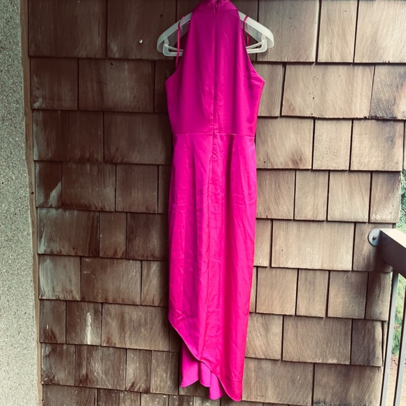 Alex Marie Hazel Halter Neck Sleeveless Draped Asymmetrical Hem Satin Dress 6P - Picture 13 of 17